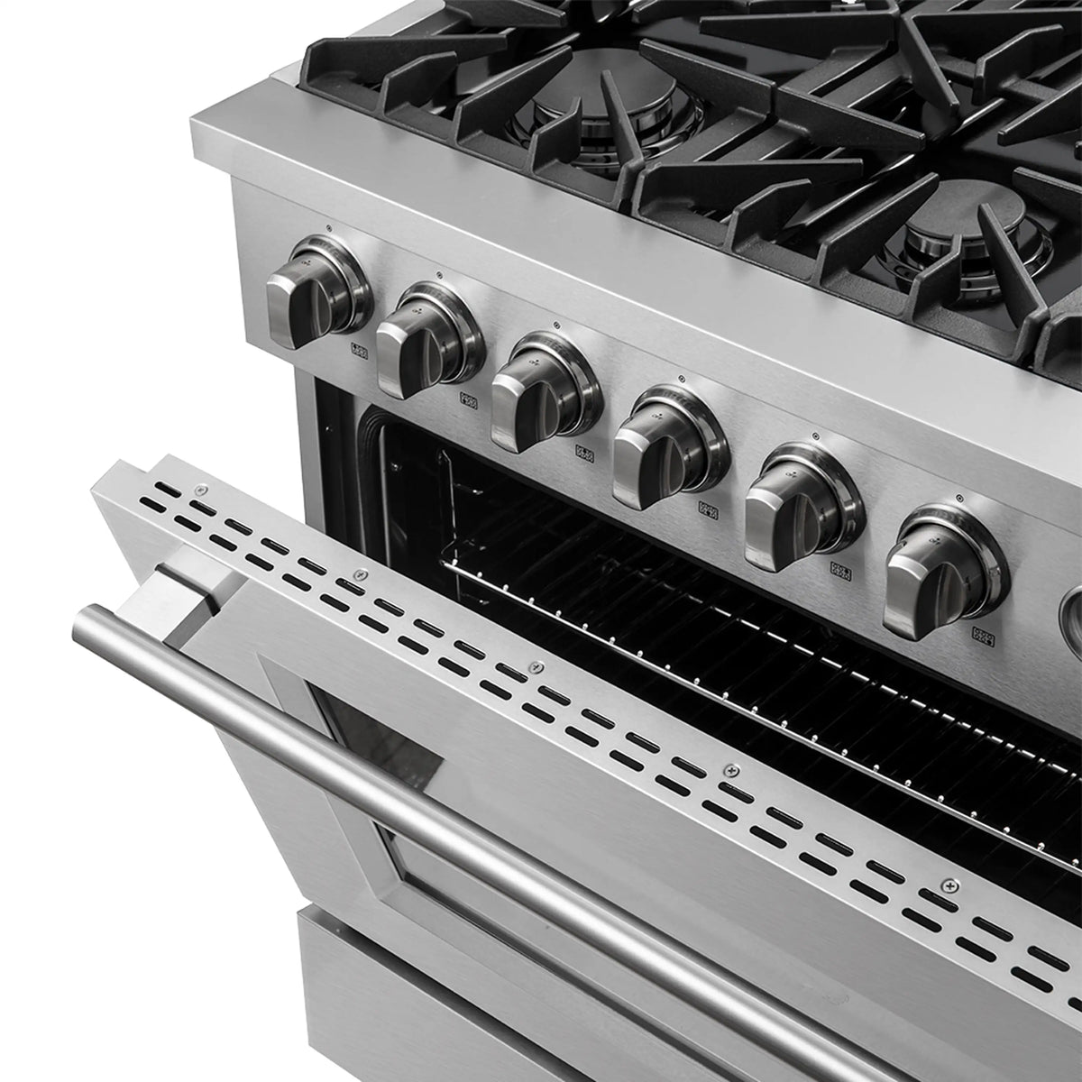 Forno 3-Piece Appliance Package - 36-Inch Marco Gas Range, French Door Refrigerator, & Dishwasher in Stainless Steel (FBDL-009-01CAUS)