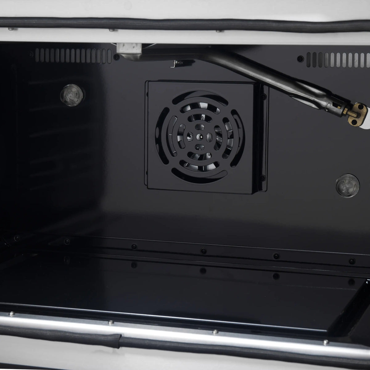 Forno 5-Piece Appliance Package - 36-inch Gas Range, Hood, Refrigerator, Dishwasher and 30-Inch Microwave Drawer in Black with Antique Brass Trim