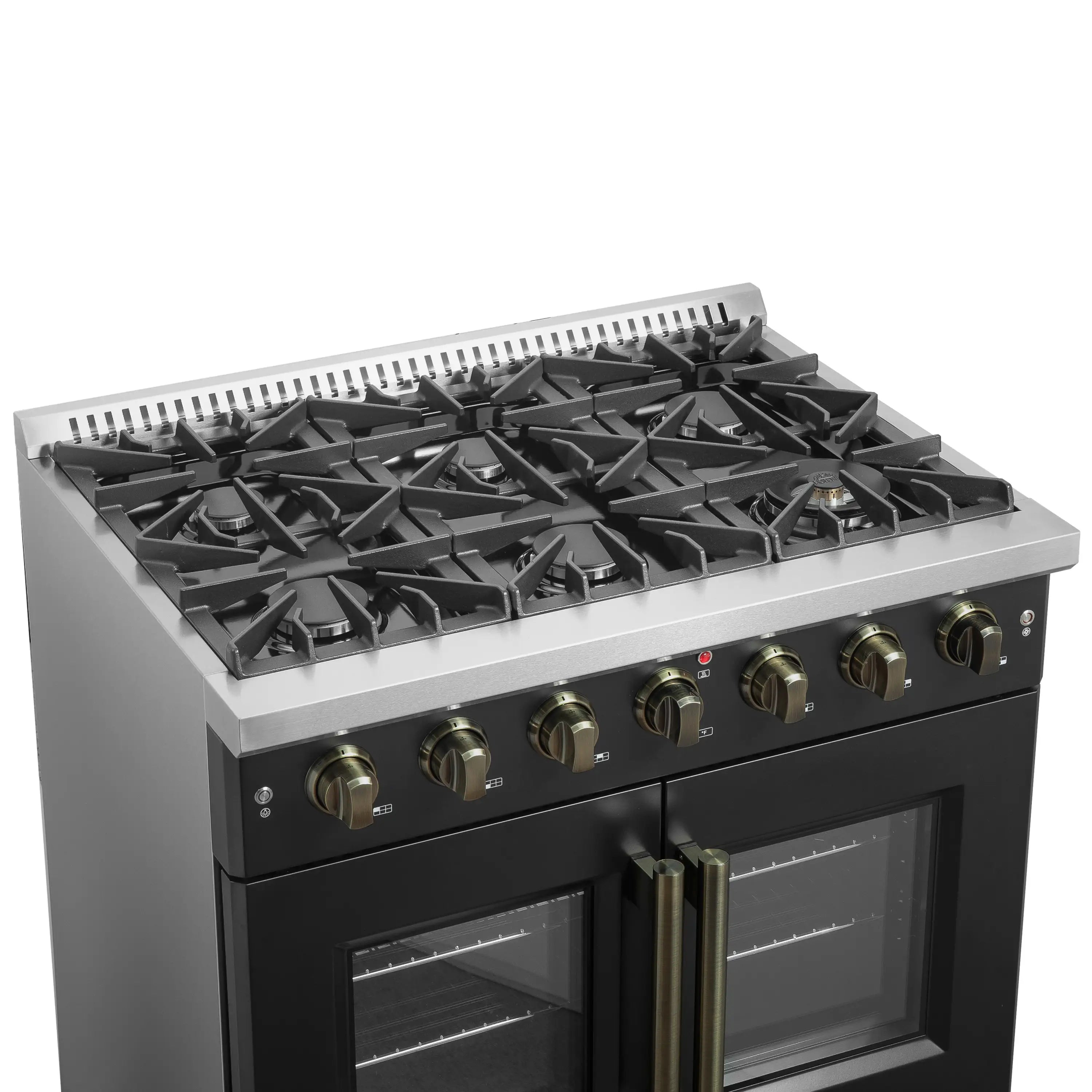 Forno Galiano 36-Inch French Door Gas Range with 6 Burners and 5.36 Cu.Ft. Convection Oven in Black with Antique Brass Trim (FFSGS6444-36BLK)