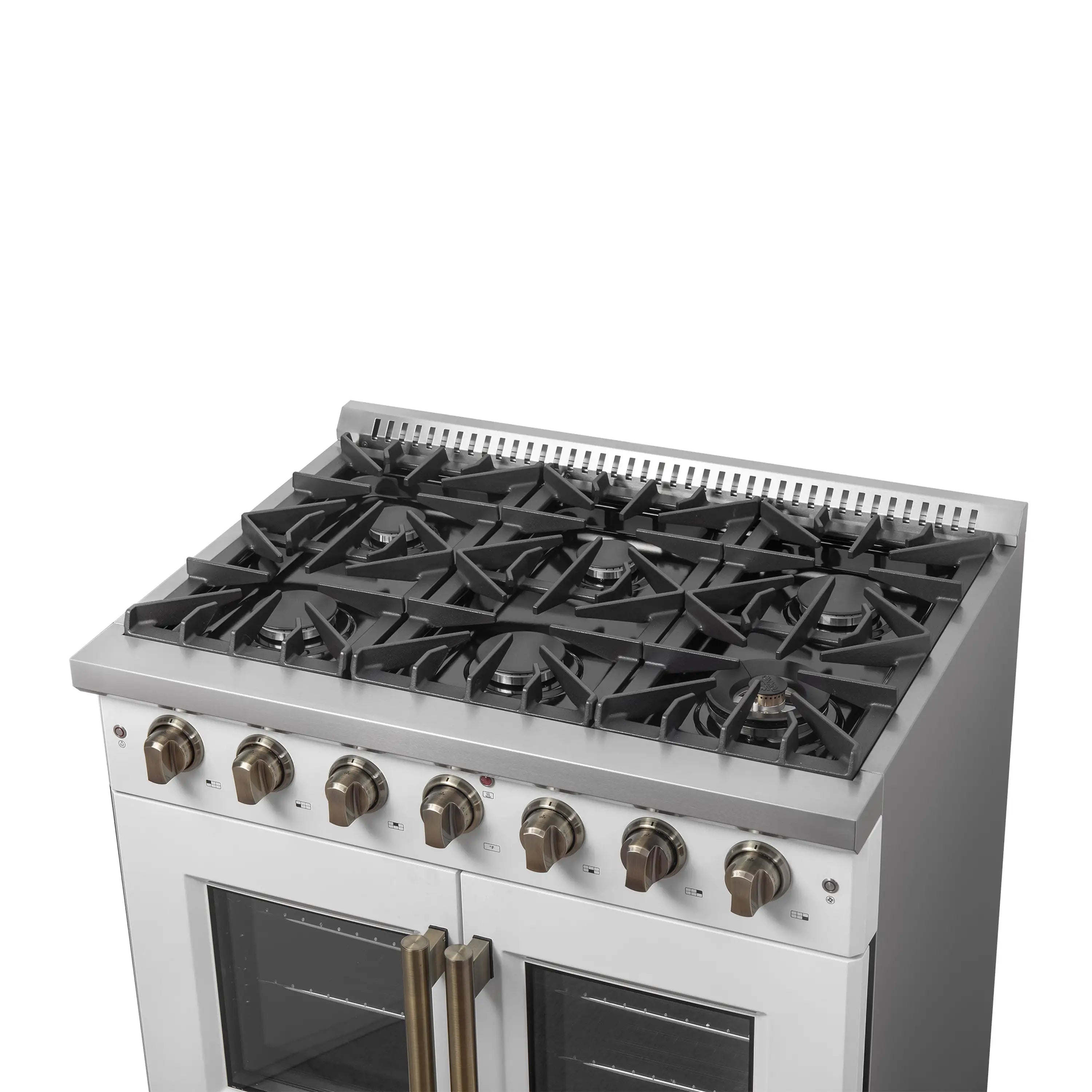 Forno Galiano 36-Inch French Door Gas Range with 6 Burners and 5.36 Cu.Ft. Convection Oven in White with Antique Brass Trim (FFSGS6444-36WHT)