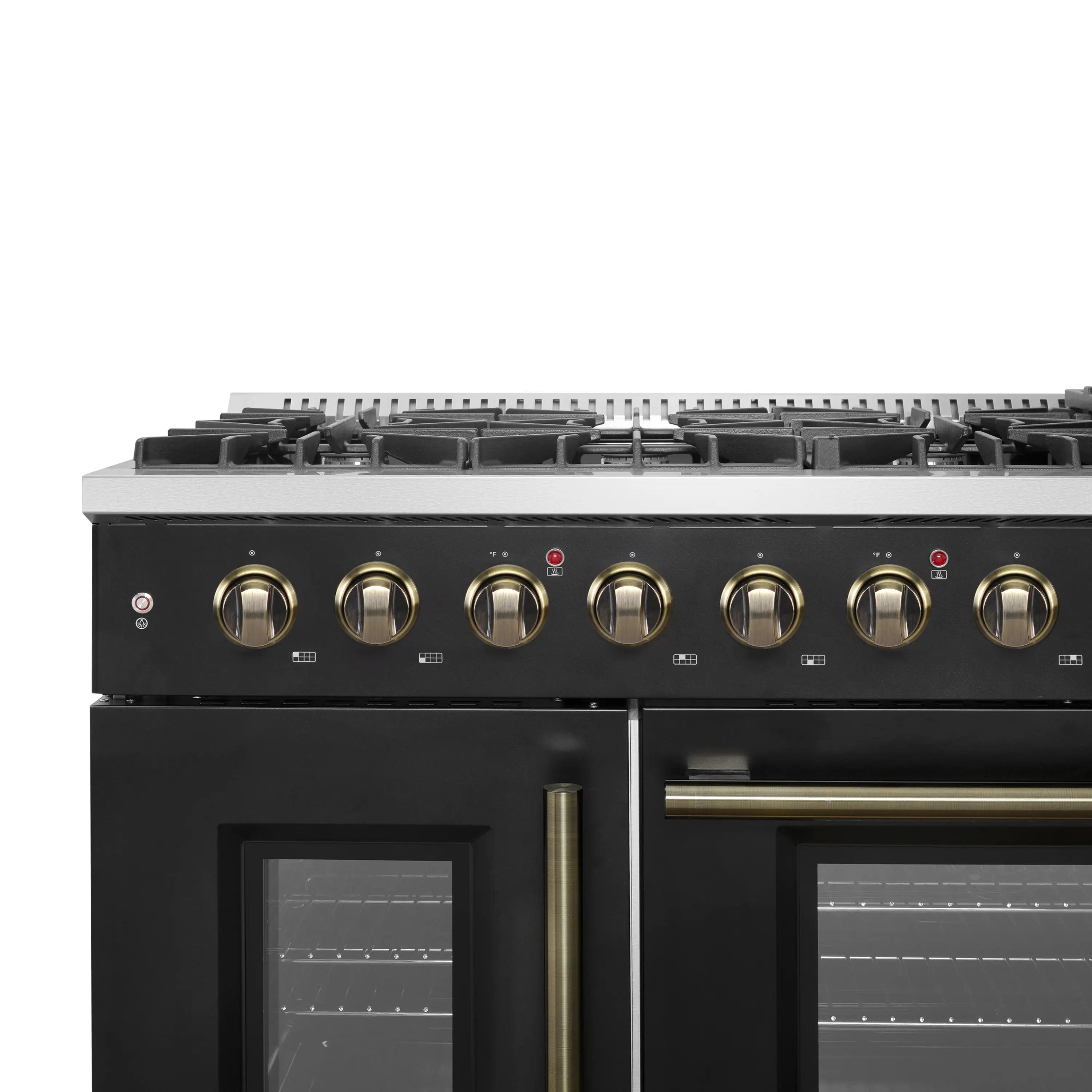 Forno Galiano 48-Inch French Door Gas Range with 8 Burners and 6.58 Cu. Ft. Convection Oven in Black with Antique Brass Trim (FFSGS6444-48BLK)
