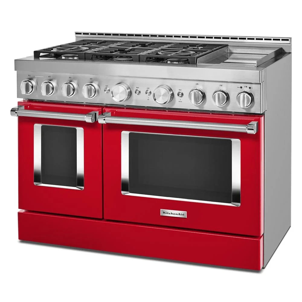 KitchenAid KFGC558JPA 48'' Smart Commercial-Style Gas Range with Griddle Passion Red