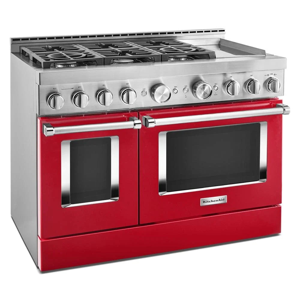 KitchenAid KFGC558JPA 48'' Smart Commercial-Style Gas Range with Griddle Passion Red