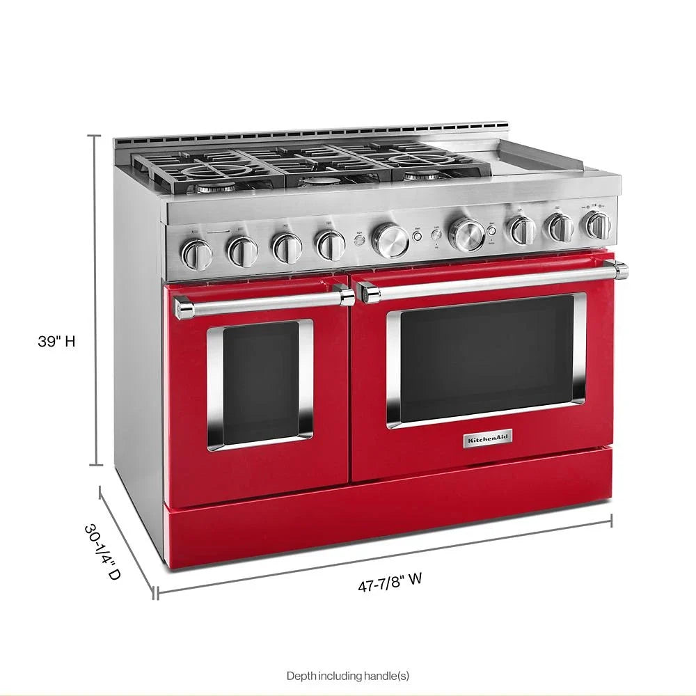 KitchenAid KFGC558JPA 48'' Smart Commercial-Style Gas Range with Griddle Passion Red