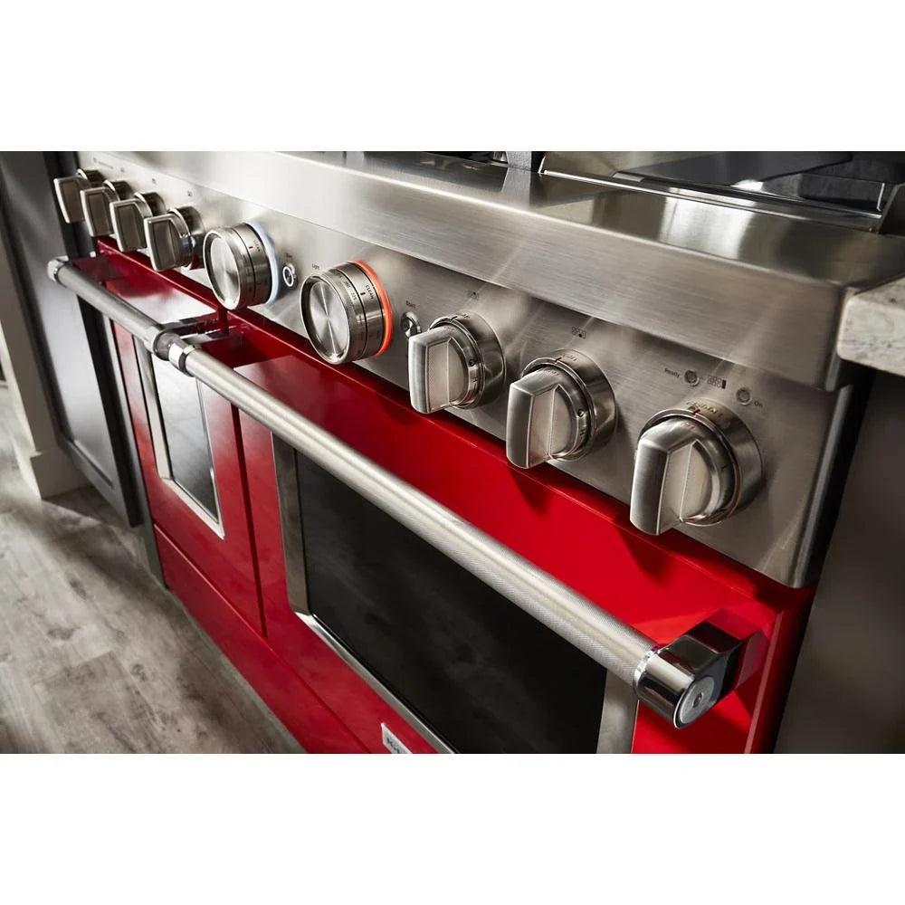 KitchenAid KFGC558JPA 48'' Smart Commercial-Style Gas Range with Griddle Passion Red