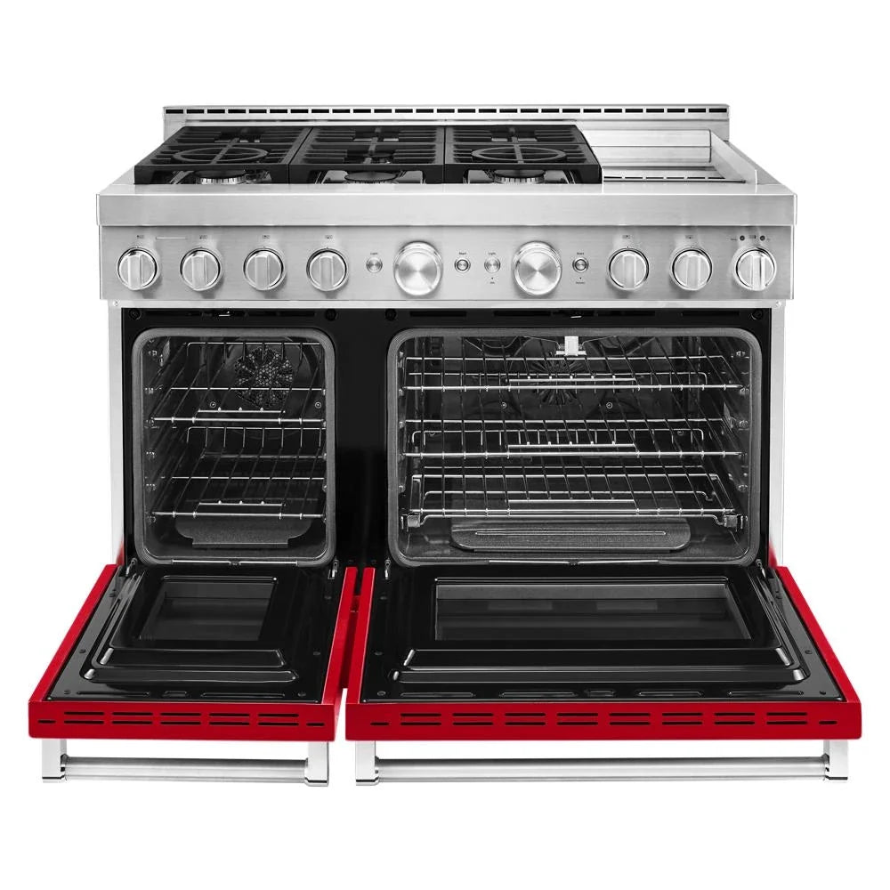 KitchenAid KFGC558JPA 48'' Smart Commercial-Style Gas Range with Griddle Passion Red