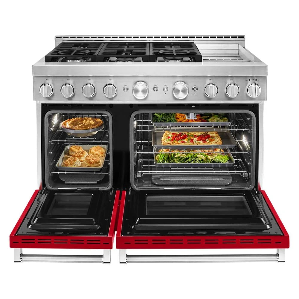 KitchenAid KFGC558JPA 48'' Smart Commercial-Style Gas Range with Griddle Passion Red