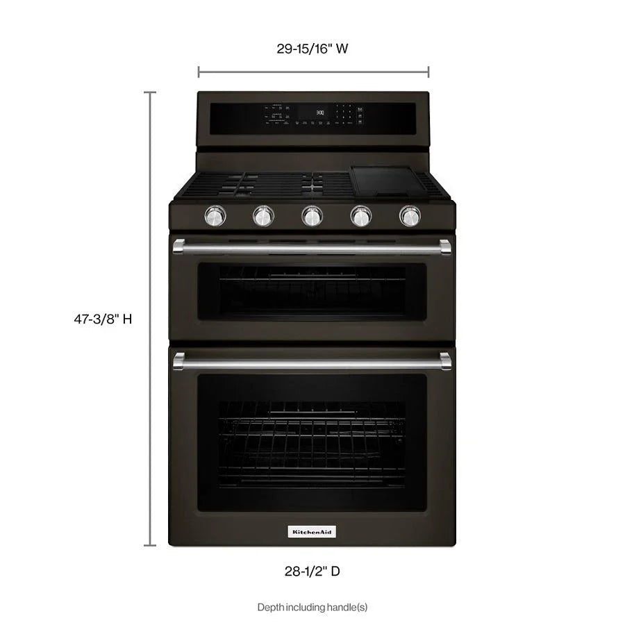 KitchenAid KFGD500EBS 30-Inch 5 Burner Gas Double Oven Convection Range Black Stainless Steel with PrintShield™ Finish