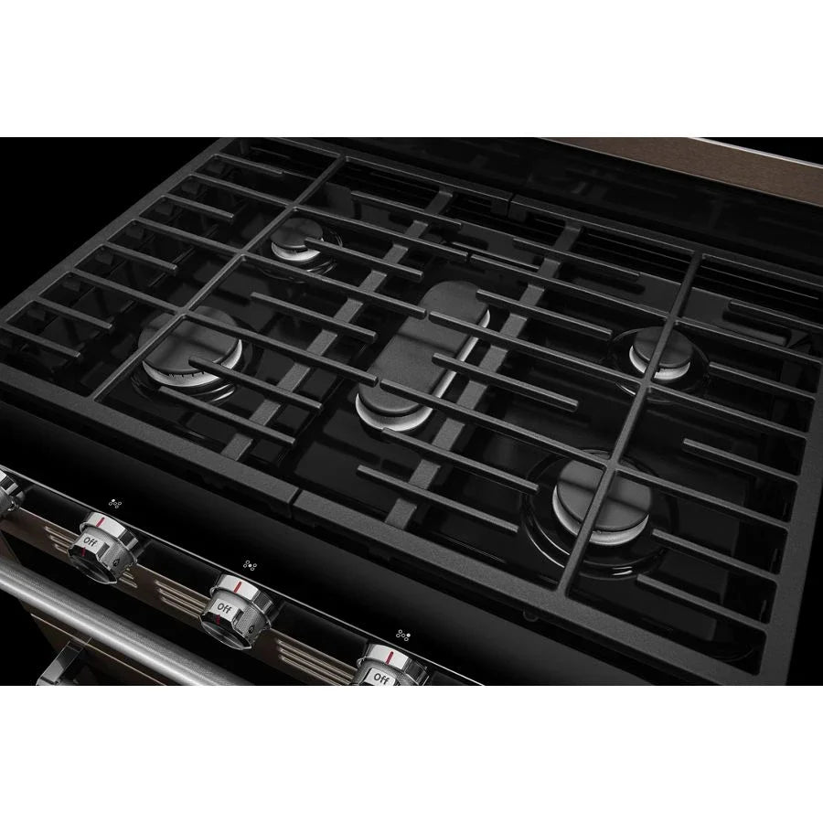 KitchenAid KFGD500EBS 30-Inch 5 Burner Gas Double Oven Convection Range Black Stainless Steel with PrintShield™ Finish