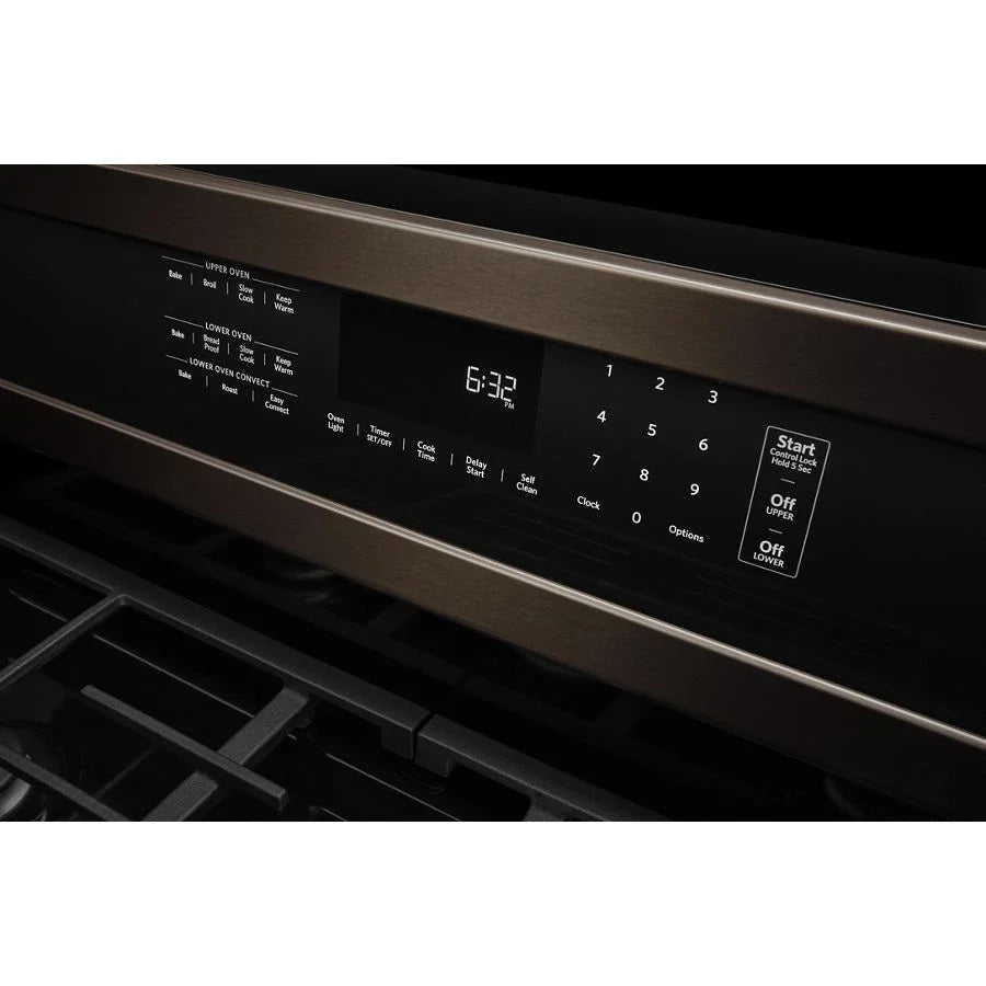 KitchenAid KFGD500EBS 30-Inch 5 Burner Gas Double Oven Convection Range Black Stainless Steel with PrintShield™ Finish