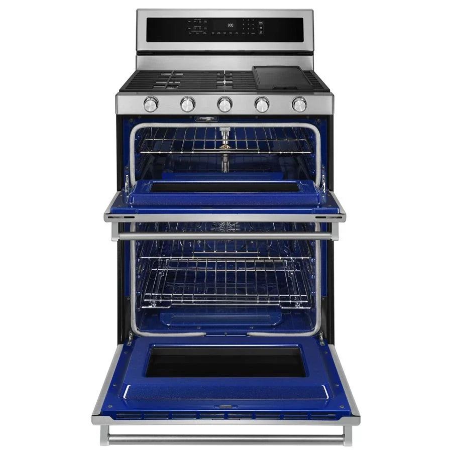 KitchenAid KFGD500ESS 30-inch 5 Burner Gas Double Oven Convection Range Stainless Steel
