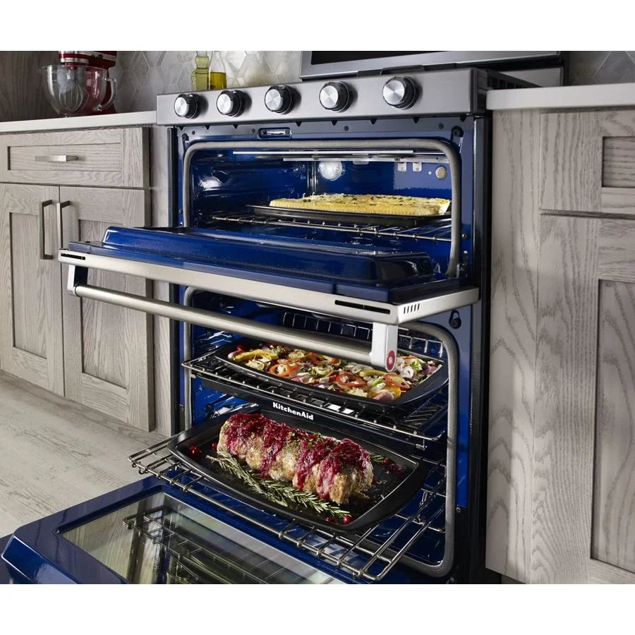 KitchenAid KFGD500ESS 30-inch 5 Burner Gas Double Oven Convection Range Stainless Steel
