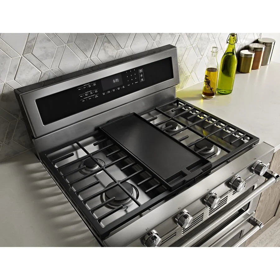 KitchenAid KFGD500ESS 30-inch 5 Burner Gas Double Oven Convection Range Stainless Steel