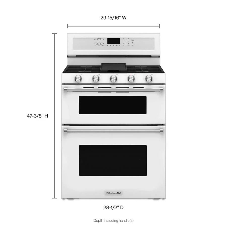 KitchenAid KFGD500EWH 30-Inch 5 Burner Gas Double Oven Convection Range White