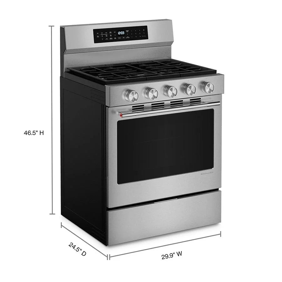 KitchenAid KFGS530SPS 5.0 Cu. Ft. Smart Freestanding Gas Range With Convection Cooking Modes PrintShield™ Stainless Finish