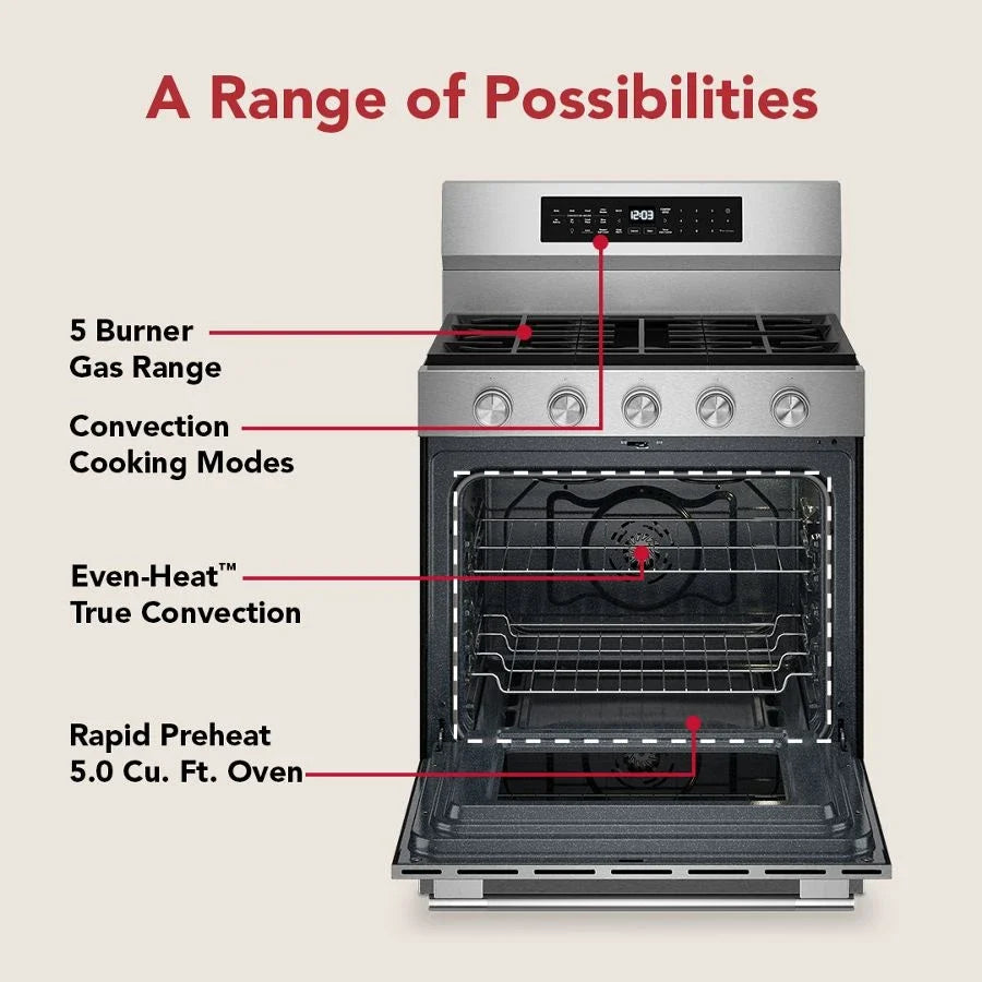 KitchenAid KFGS530SPS 5.0 Cu. Ft. Smart Freestanding Gas Range With Convection Cooking Modes PrintShield™ Stainless Finish