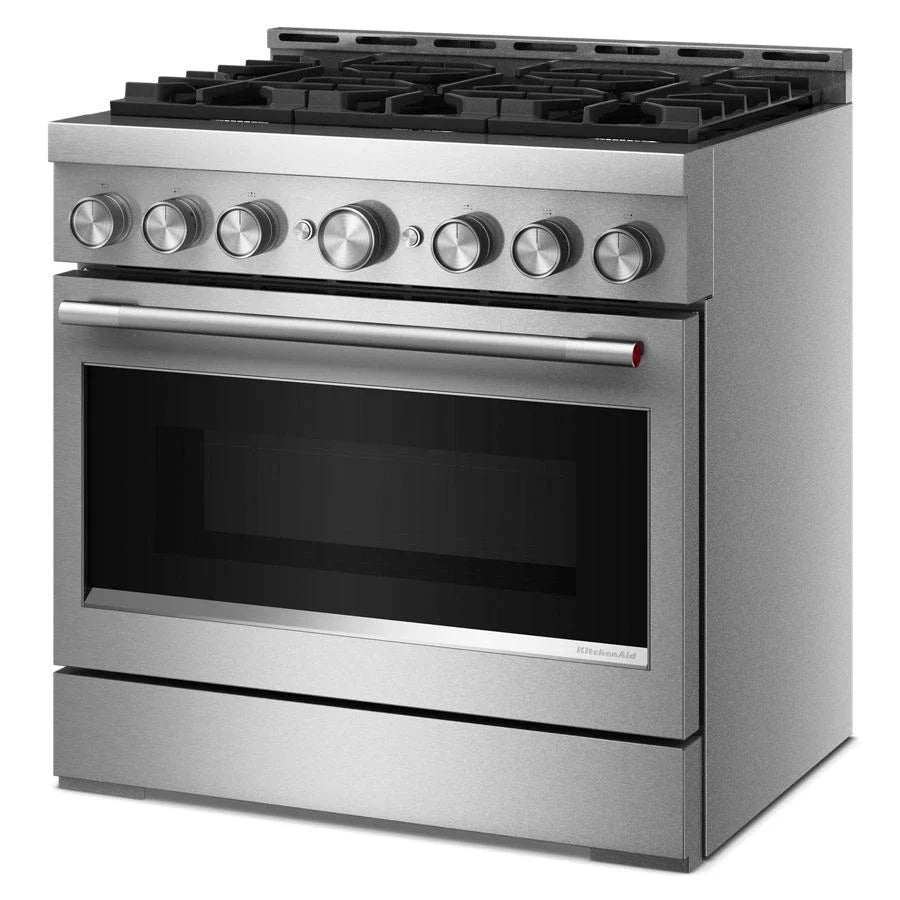 KitchenAid KFGS936SSS 36-inch 6 Burner Commercial-style Gas Range With No Preheat Air Fry Mode Stainless Steel