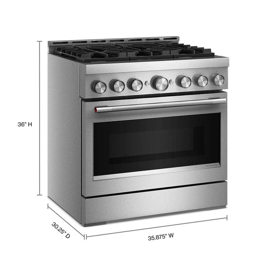 KitchenAid KFGS936SSS 36-inch 6 Burner Commercial-style Gas Range With No Preheat Air Fry Mode Stainless Steel