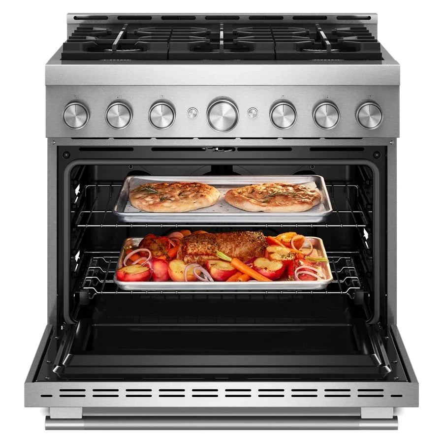 KitchenAid KFGS936SSS 36-inch 6 Burner Commercial-style Gas Range With No Preheat Air Fry Mode Stainless Steel