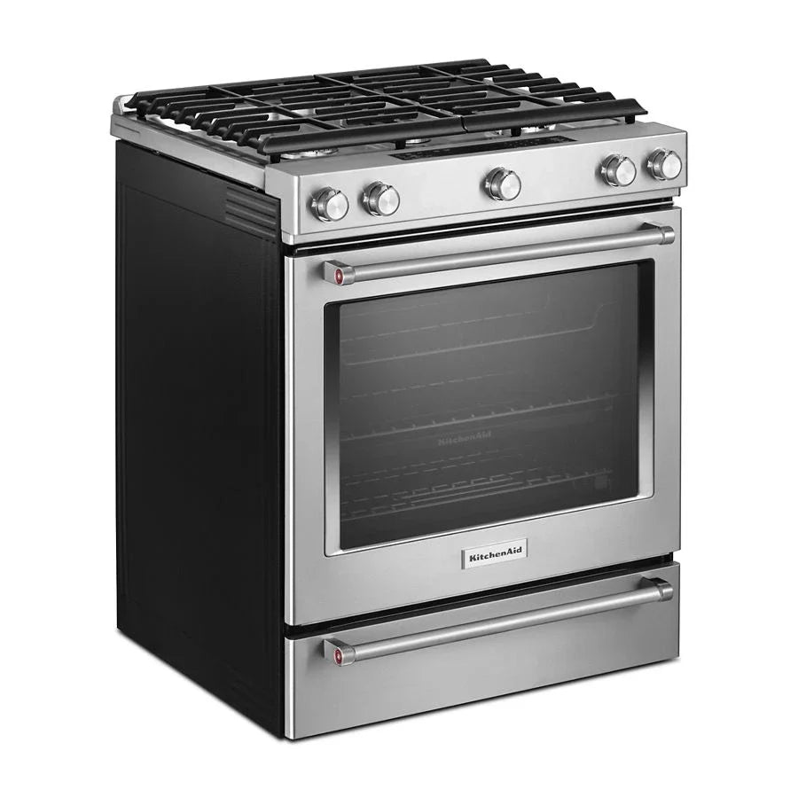 KitchenAid KSGB900ESS 30-inch 5 Burner Gas Convection Slide-in Range With Baking Drawer Stainless Steel