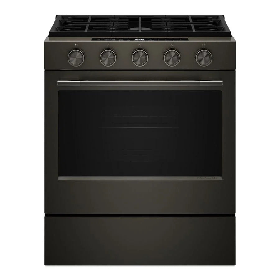 KitchenAid KSGS530SBE 5.0 Cu. Ft. Smart Slide-in Gas Range with Convection Cooking Modes and 2-in-1 Burner Black Ore