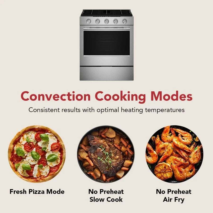 KitchenAid KSGS530SBE 5.0 Cu. Ft. Smart Slide-in Gas Range with Convection Cooking Modes and 2-in-1 Burner Black Ore