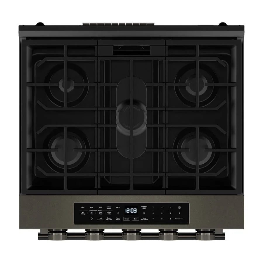 KitchenAid KSGS530SBE 5.0 Cu. Ft. Smart Slide-in Gas Range with Convection Cooking Modes and 2-in-1 Burner Black Ore