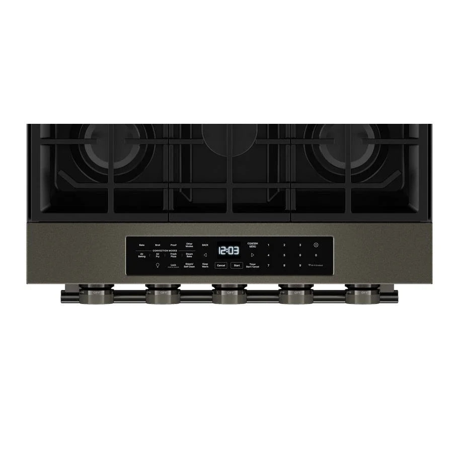KitchenAid KSGS530SBE 5.0 Cu. Ft. Smart Slide-in Gas Range with Convection Cooking Modes and 2-in-1 Burner Black Ore