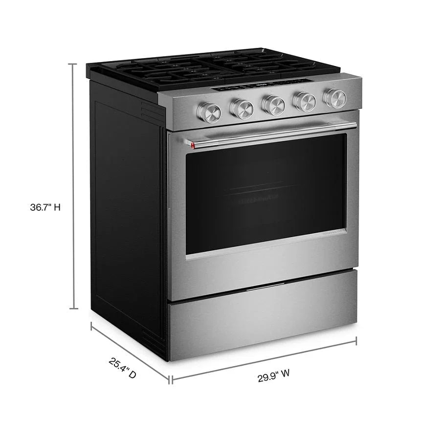 KitchenAid KSGS530SPS 5.0 Cu. Ft. Smart Slide-in Gas Range With Convection Cooking Modes And 2-in-1 Burner PrintShield™ Stainless Finish