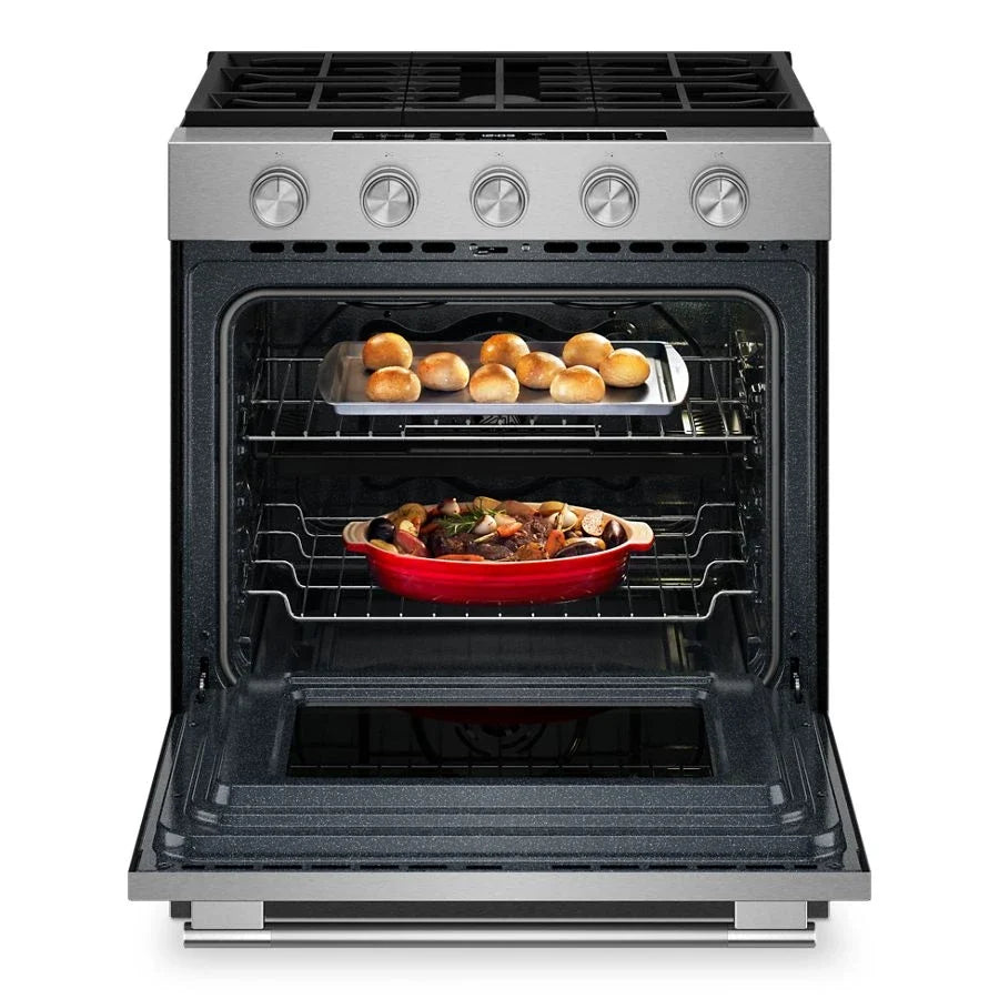 KitchenAid KSGS530SPS 5.0 Cu. Ft. Smart Slide-in Gas Range With Convection Cooking Modes And 2-in-1 Burner PrintShield™ Stainless Finish
