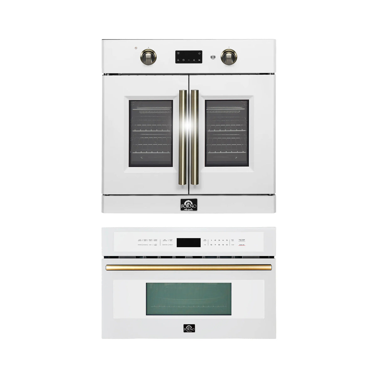 Forno 2-Piece Appliance Package - 30-Inch Single Wall Oven and 30-Inch Microwave in White with Antique Brass Trim (FBDL-025-02CAUS)