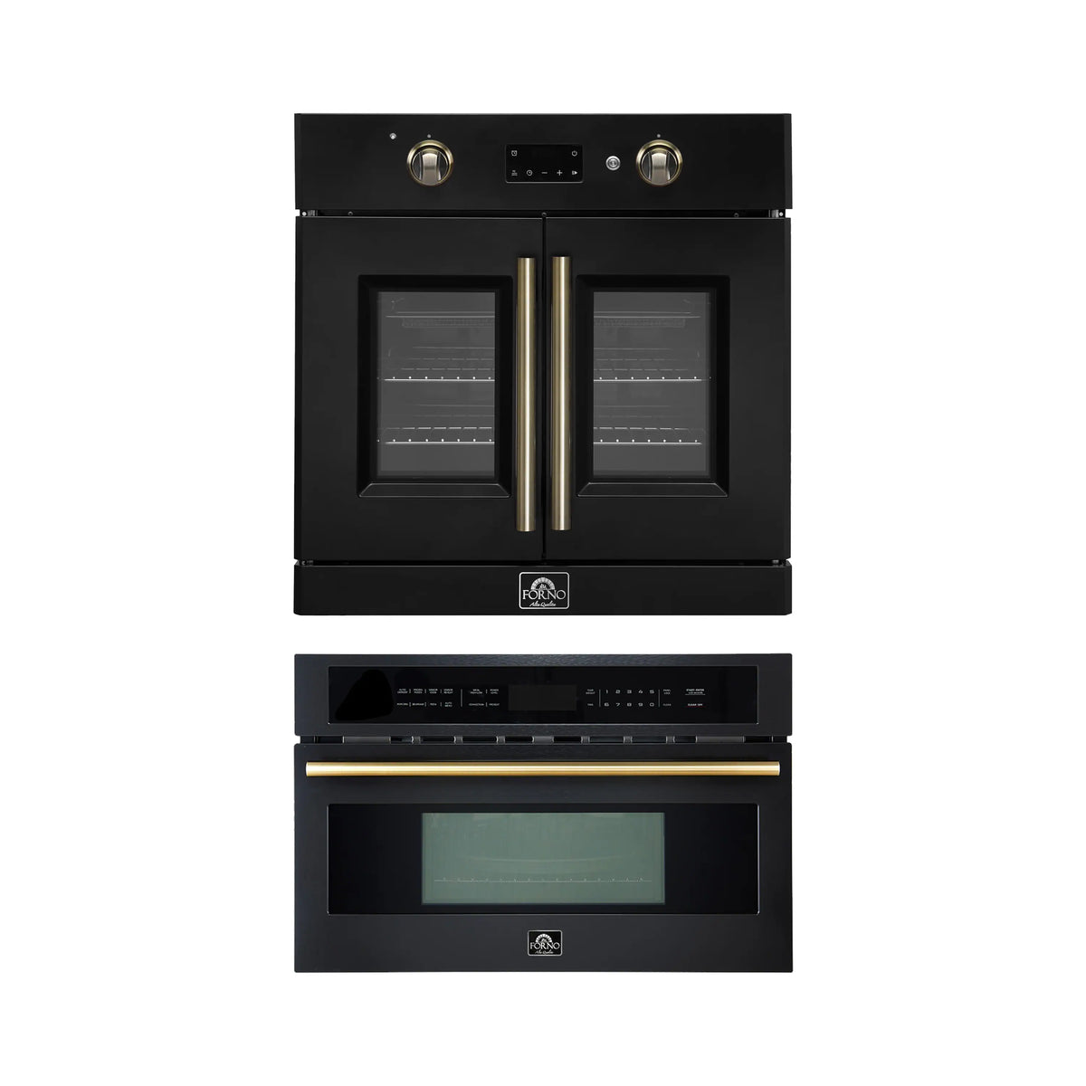 Forno 2-Piece Appliance Package - 30-Inch Single Wall Oven and 30-Inch Microwave in Black with Antique Brass Trim (FBDL-025-03CAUS