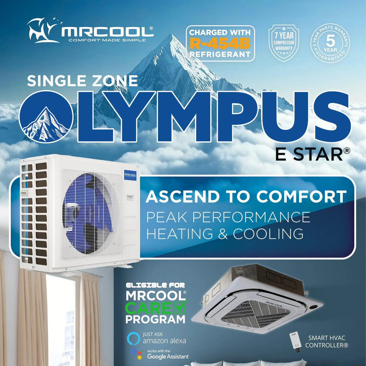 MRCOOL 4th Gen Olympus E Star 12,000 BTU Single Zone Mini Split with Ceiling Air Handler and Heat Pump Condenser