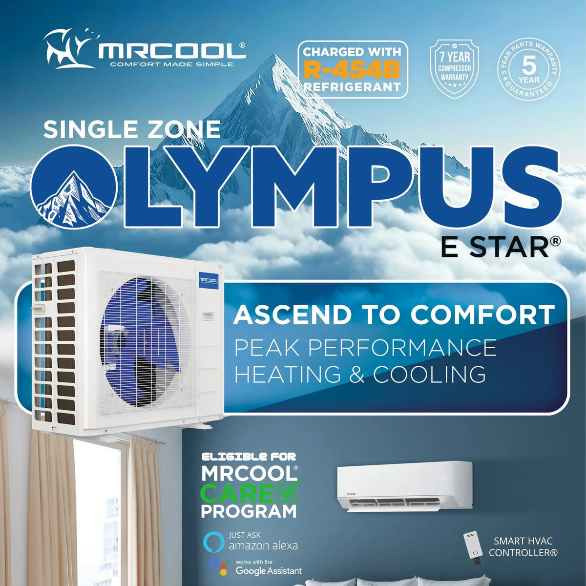 MRCOOL 4th Gen Olympus E Star 9,000 BTU Single Zone Mini Split with Wall Mount Air Handler and Heat Pump Condenser (O-ES-09-HP-230C-O1)