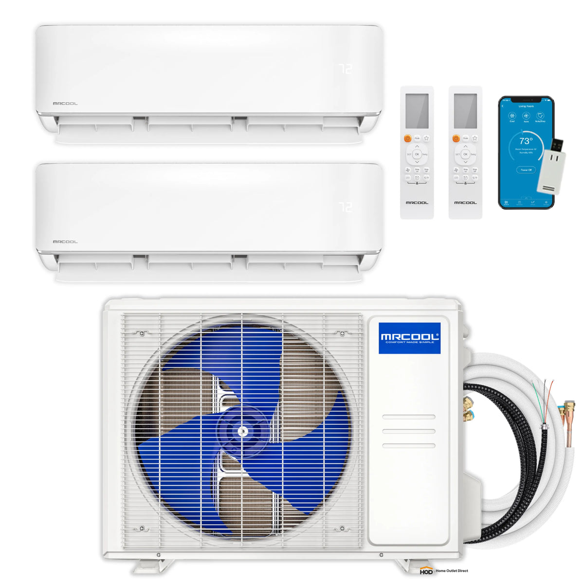 MRCOOL DIY 5th Gen Mini Split - 2-Zone 27,000 BTU Ductless Air Conditioner and Heat Pump Condenser with 12K + 9K Wall Mount Air Handlers