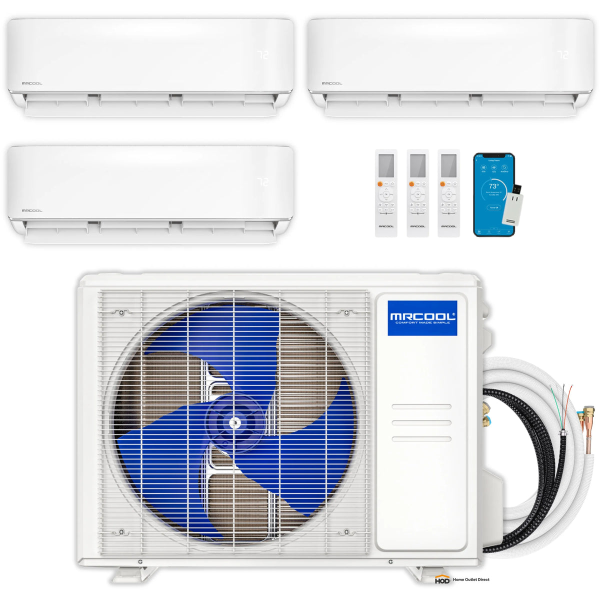 MRCOOL DIY 5th Gen Mini Split - 3-Zone 36,000 BTU Ductless Air Conditioner and Heat Pump Condenser with 18K + 6K + 6K Wall Mount Air Handlers