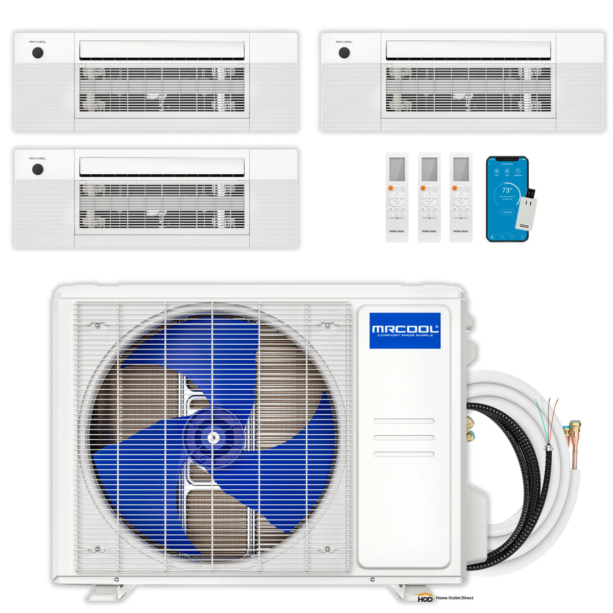 MRCOOL DIY 5th Gen Mini Split - 3-Zone 36,000 BTU Ductless Air Conditioner and Heat Pump Condenser with 18K + 9K + 9K Ceiling Cassette Air Handlers