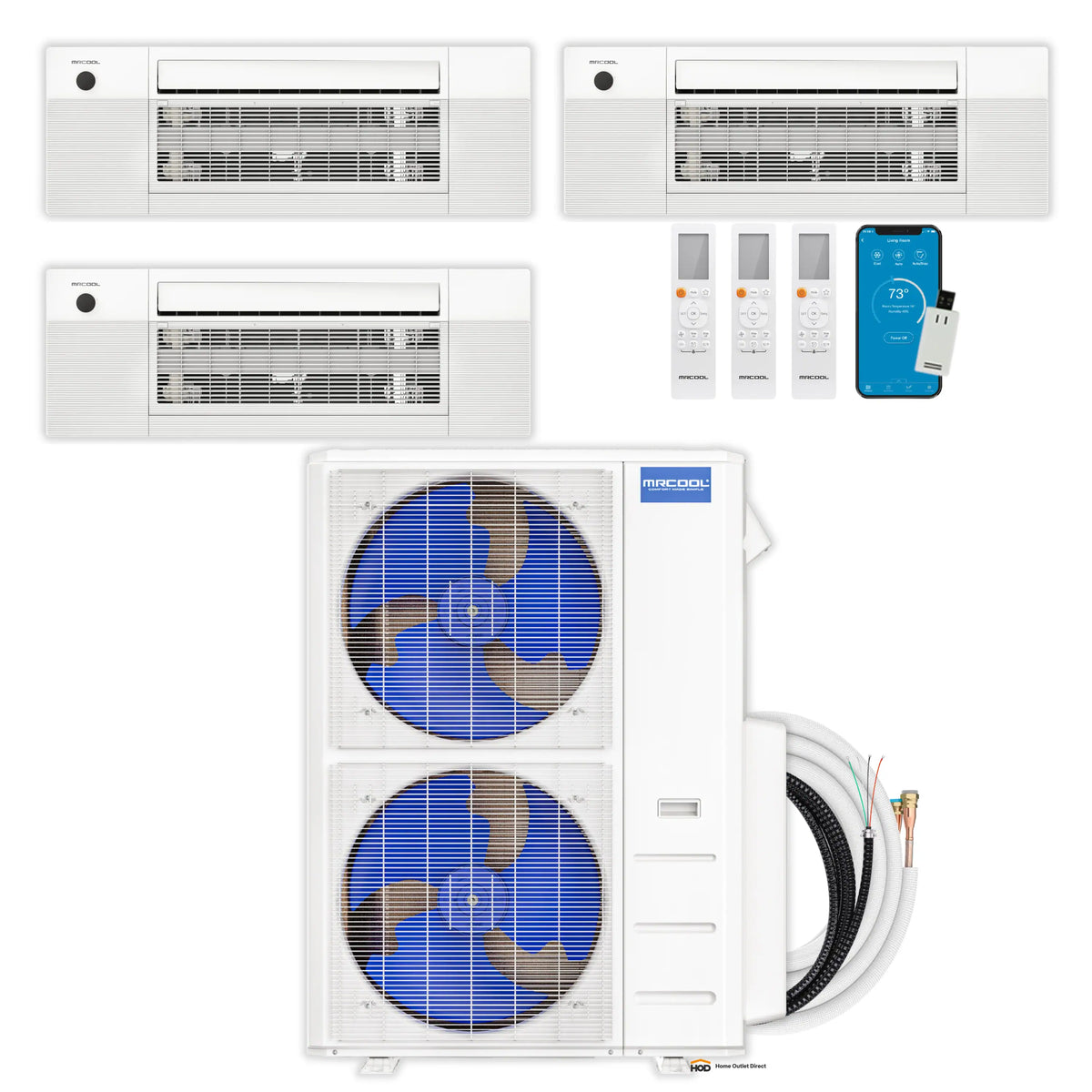 MRCOOL DIY 5th Gen Mini Split - 3-Zone 48,000 BTU Ductless Air Conditioner and Heat Pump Condenser with 12K + 9K + 9K Ceiling Cassette Air Handlers