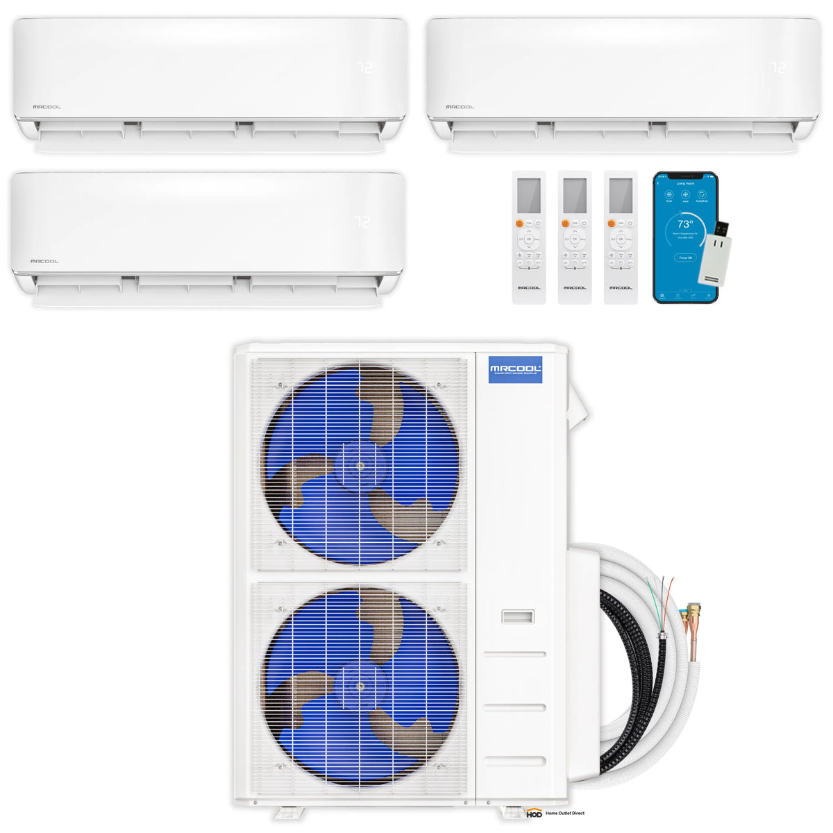MRCOOL DIY 5th Gen Mini Split - 3-Zone 55,000 BTU Ductless Air Conditioner and Heat Pump Condenser with 24K + 9K + 9K Wall Mount Air Handlers