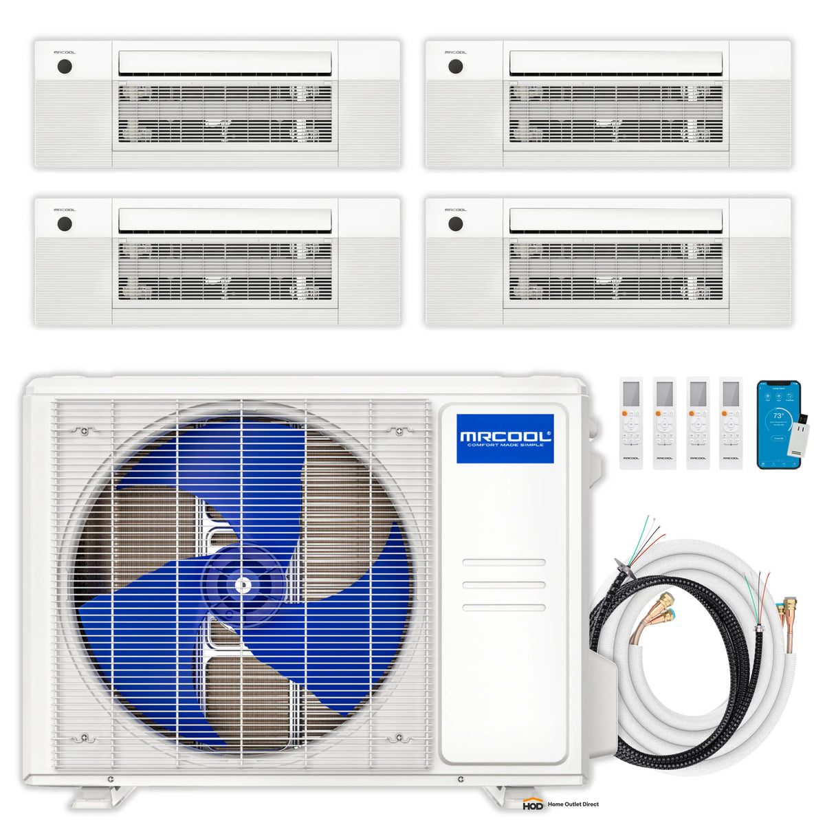 MRCOOL DIY 5th Gen Mini Split - 4-Zone 27,000 BTU Ductless Air Conditioner and Heat Pump Condenser with 12K + 9K + 6K + 6K Ceiling Cassette Air Handlers