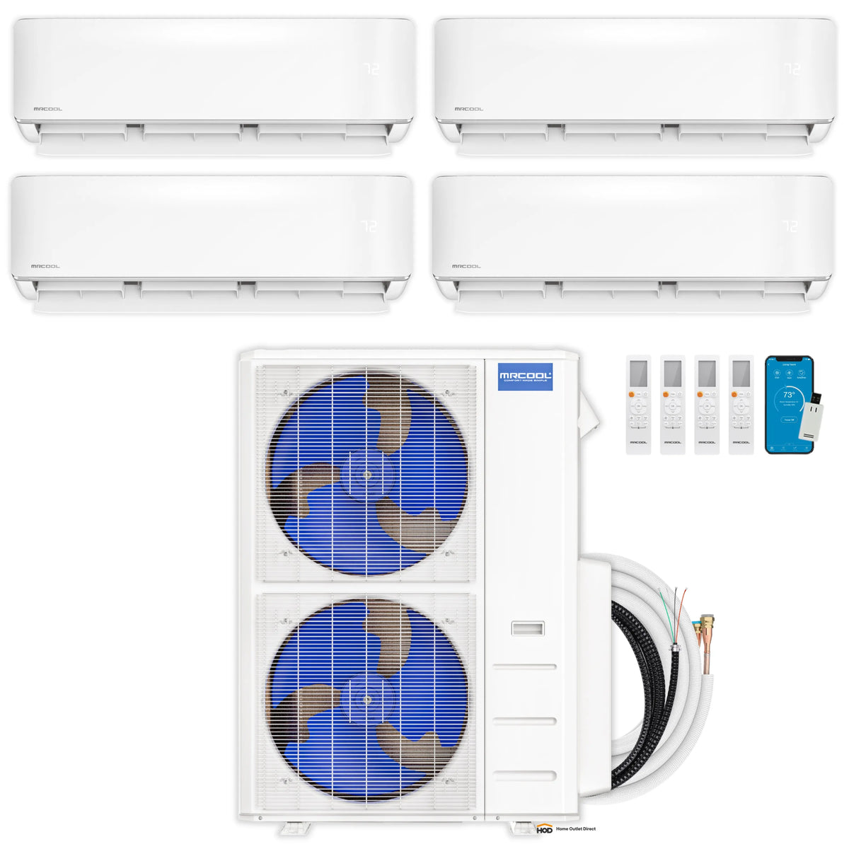 MRCOOL DIY 5th Gen Mini Split - 4-Zone 55,000 BTU Ductless Air Conditioner and Heat Pump Condenser with 24K + 18K + 12K + 9K Wall Mount Air Handlers