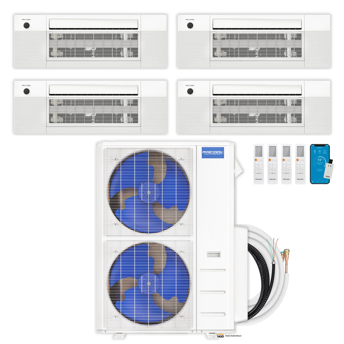 MRCOOL DIY 5th Gen Mini Split - 4-Zone 55,000 BTU Ductless Air Conditioner and Heat Pump Condenser with 18K + 18K + 12K + 6K Ceiling Cassette Air Handlers