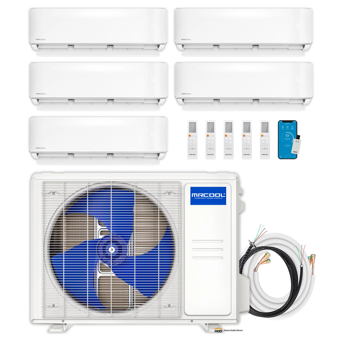 MRCOOL DIY 5th Gen Mini Split - 5-Zone 36,000 BTU Ductless Air Conditioner and Heat Pump Condenser with 6K + 6K + 6K + 6K + 6K Wall Mount Air Handlers