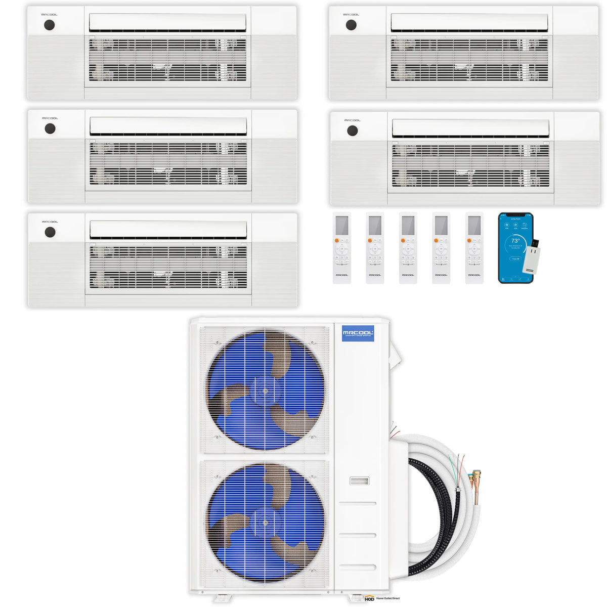 MRCOOL DIY 5th Gen Mini Split - 5-Zone 48,000 BTU Ductless Air Conditioner and Heat Pump Condenser with 18K + 12K + 12K + 6K + 6K Ceiling Cassette Air Handlers