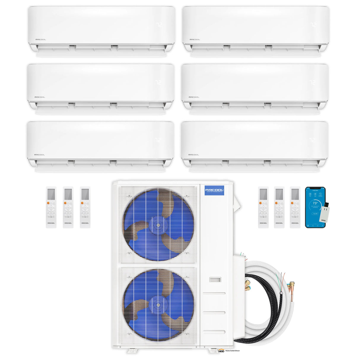 MRCOOL DIY 5th Gen Mini Split - 6-Zone 55,000 BTU Ductless Air Conditioner and Heat Pump Condenser with 12K + 9K + 9K + 9K + 9K + 6K Wall Mount Air Handlers