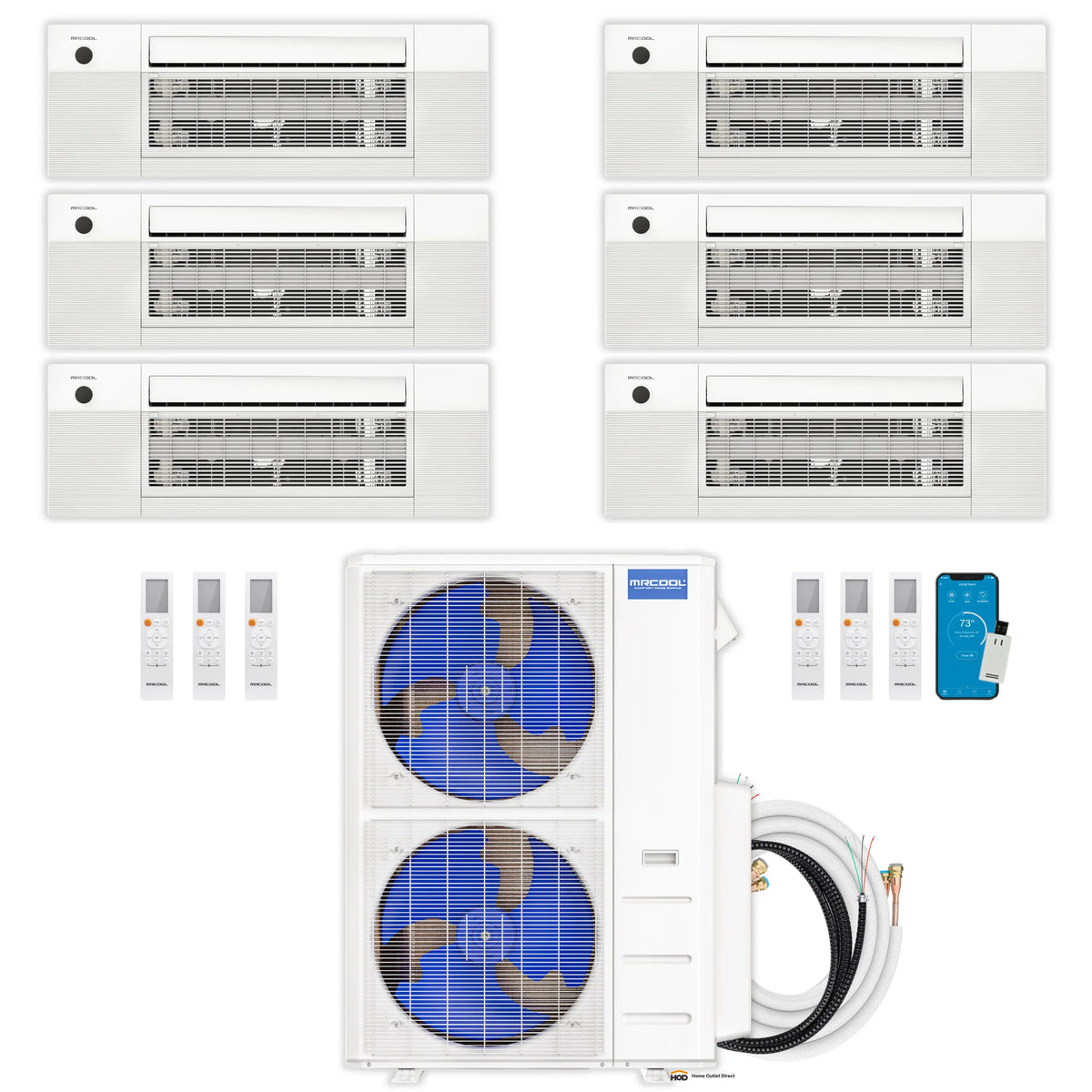 MRCOOL DIY 5th Gen Mini Split - 6-Zone 55,000 BTU Ductless Air Conditioner and Heat Pump Condenser with 9K + 9K + 9K + 9K + 9K + 9K Ceiling Cassette Air Handlers