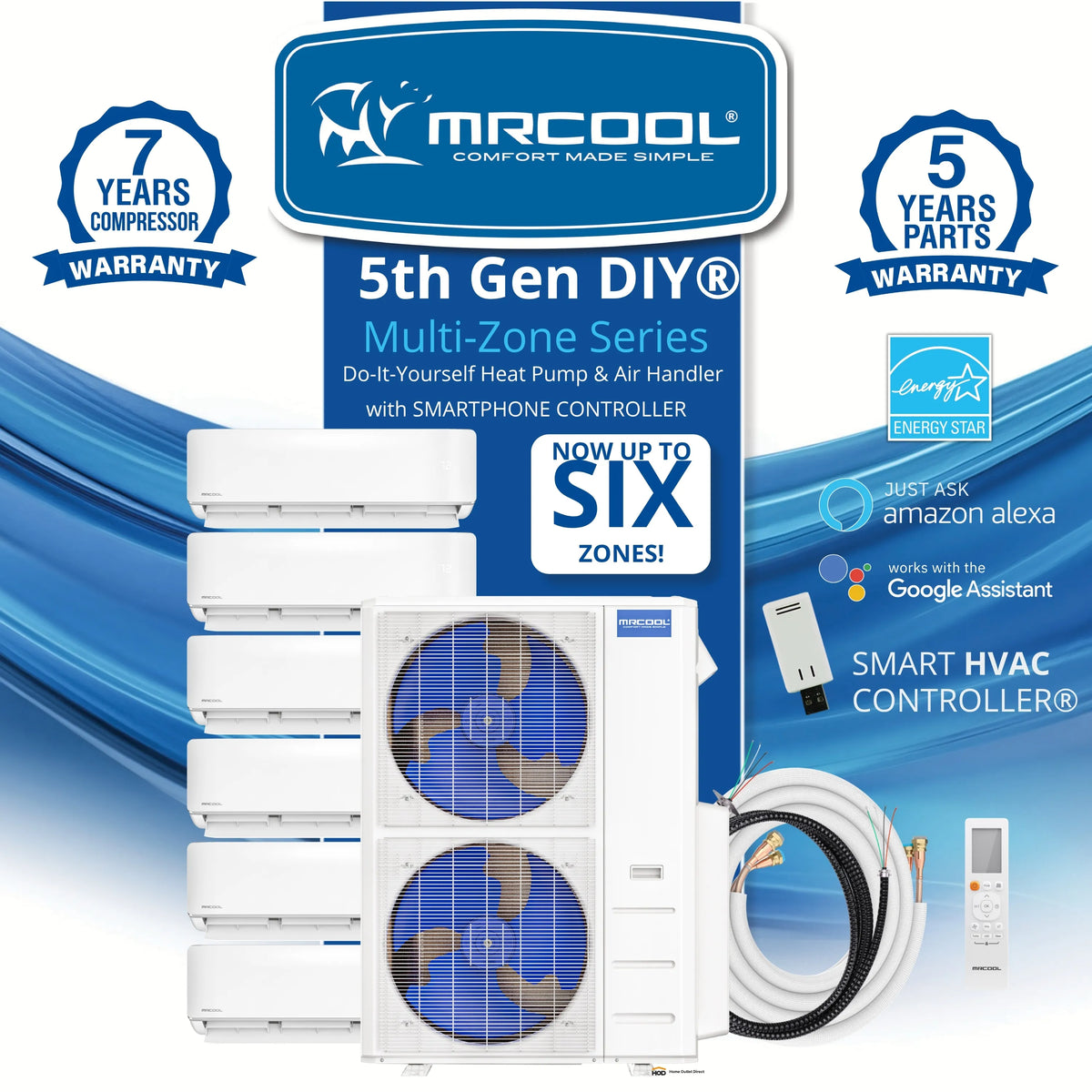 MRCOOL DIY 5th Gen Mini Split - 3-Zone 48,000 BTU Ductless Air Conditioner and Heat Pump Condenser with 12K + 9K + 6K Wall Mount Air Handlers