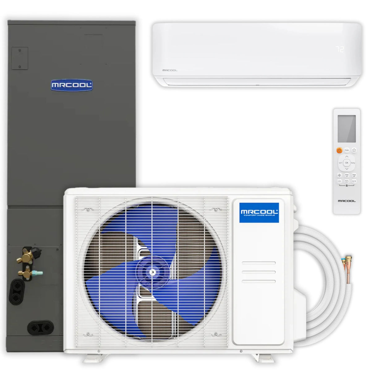 MRCOOL DIY Hybrid Central Split System - 2-Zone 36K BTU Condenser with  24K Ducted Air Handler and 9K Wall Mounted Air Handler