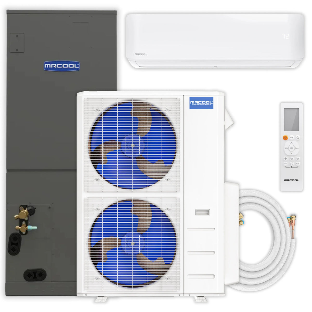 MRCOOL DIY Hybrid Central Split System - 2-Zone 55K BTU Condenser with  36K Ducted Air Handler and 18K Wall Mounted Air Handler