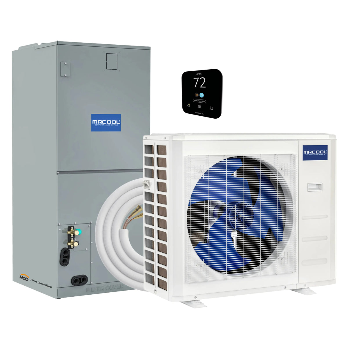 MRCOOL VersaPro 2nd Gen Central Split System with 18K BTU, 1.5 Ton, 18.8 SEER2, Heat Pump Condenser and Ducted Air Handler with 35 Ft. R-454B No-Vac Line Set (MVP-18-HP-230A35)